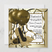 Vrouwen Wit Goud Hoge Hak Schoen Verjaardagsfeest Kaart (Voorkant)