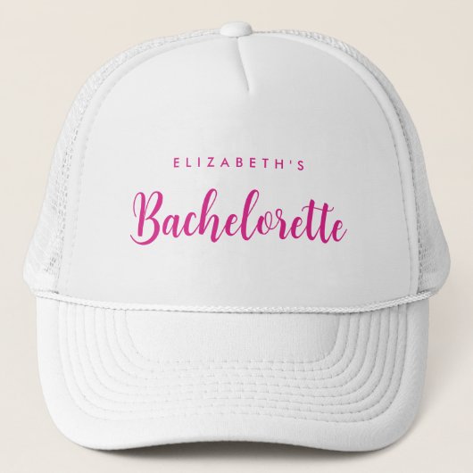 Vrouwen Wit & Heet Roze Bachelorette Bruidsfeest Trucker Pet (Voorkant)