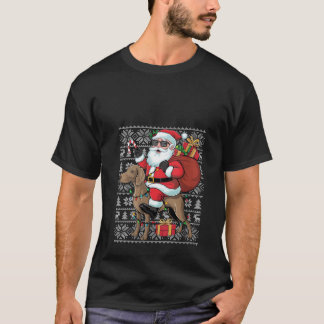 Vrouwen Xmas Ugly Santa Riding Rhodesian Ridgeback T-shirt