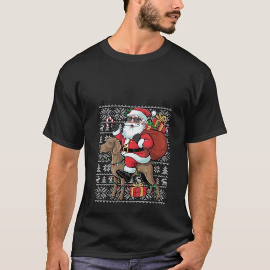 Vrouwen Xmas Ugly Santa Riding Rhodesian Ridgeback T-shirt (Voorkant)