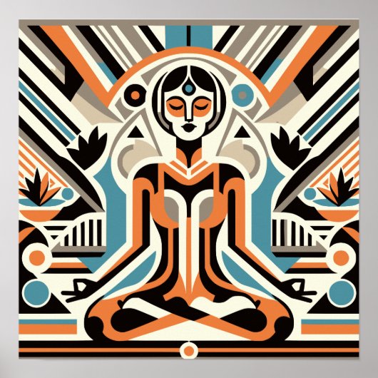 Vrouwen Yoga Meditatie Art Deco Workout Poster (Voorkant)