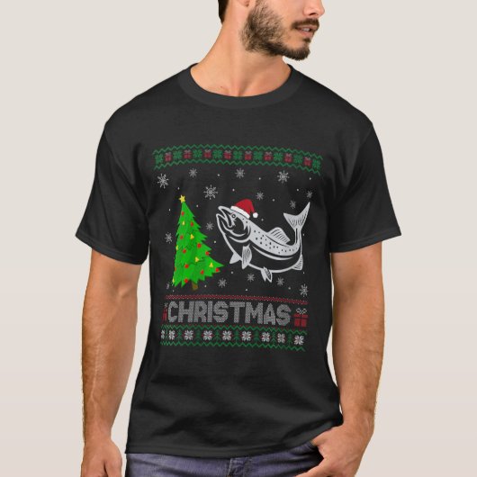 Vrouwen Zalm Kerstboom Lighting Ugly Christmas Sw T-shirt (Voorkant)