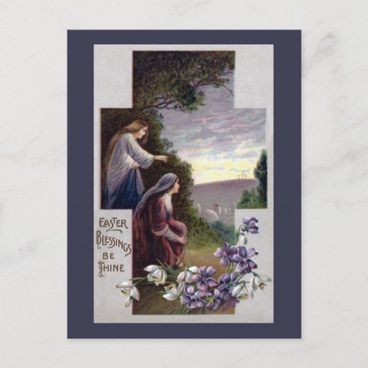 Vrouwen zien drie kruisingen in calvaria briefkaart (Voorkant)