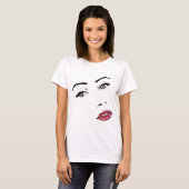 vrouwen zien grijze ogen rode lippen make - up kun t-shirt (Voorkant volledig)