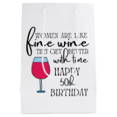 Vrouwen zijn als wijn 50e verjaardag giftzak medium cadeauzakje (Achterkant)