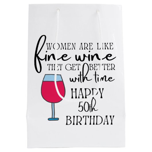 Vrouwen zijn als wijn 50e verjaardag giftzak medium cadeauzakje (Achterkant)