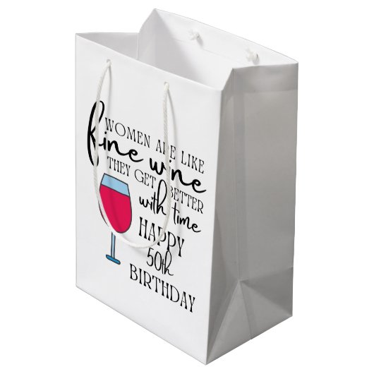 Vrouwen zijn als wijn 50e verjaardag giftzak medium cadeauzakje (Achterkant Gekanteld)
