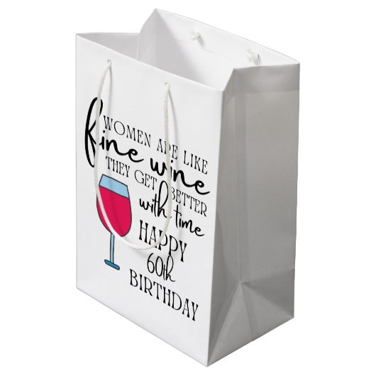 Vrouwen zijn als wijn 60e verjaardag giftzak medium cadeauzakje (Achterkant Gekanteld)