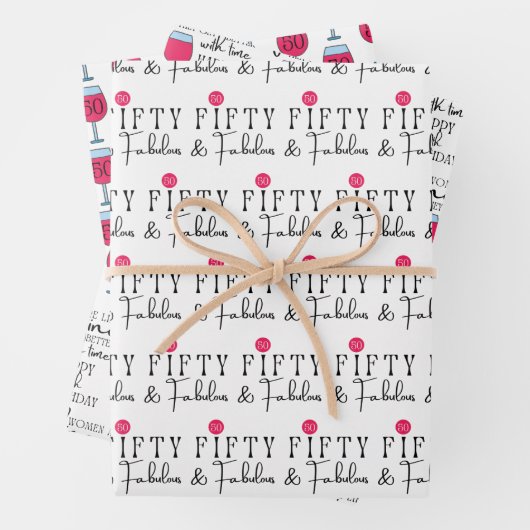 Vrouwen zijn als wijnpakjes van 50e verjaardag inpakpapier vel (In situ)