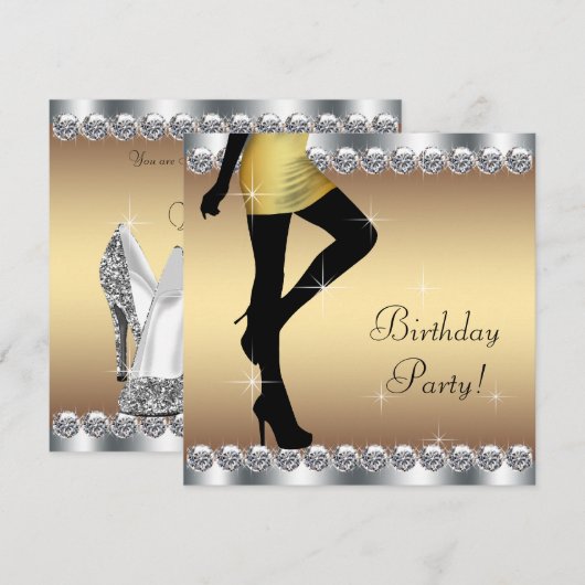 Vrouwen zilver en goud verjaardagsfeest kaart (Voorkant / Achterkant)