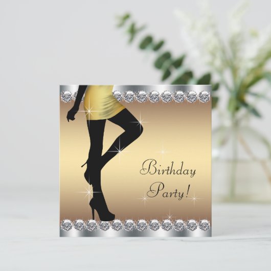 Vrouwen zilver en goud verjaardagsfeest kaart (Staand voorkant)