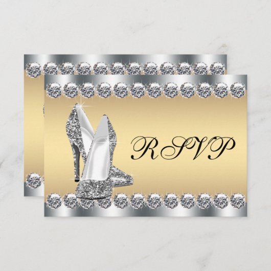 Vrouwen Zilver Goud Diamant Bling RSVP (Voorkant / Achterkant)