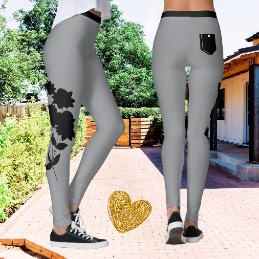 Vrouwen Zilver Grijs Bloemen Modern Schattige Tren Leggings