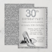 Vrouwen Zilveren Glitter Hoge Heel Schoen 30e Verj Kaart (Voorkant / Achterkant)