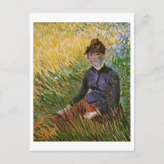 Vrouwen zitten in de Grass Van Gogh Fine Art Briefkaart (Voorkant)