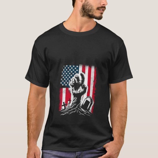 Vrouwen Zombie Hand Amerikaanse Vlag Patriottische T-shirt (Voorkant)