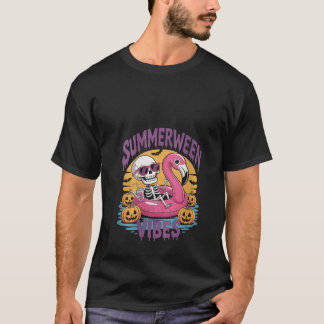 Vrouwen Zomer Vibes Skelet Flamingo Spooky H T-shirt