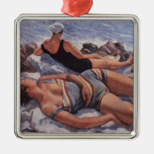 Vrouwen Zonnebaden op het strand (door Serebriakov Metalen Ornament
