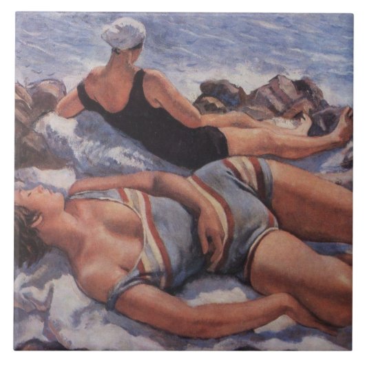 Vrouwen Zonnebaden op het strand (door Serebriakov Tegeltje (Voorkant)