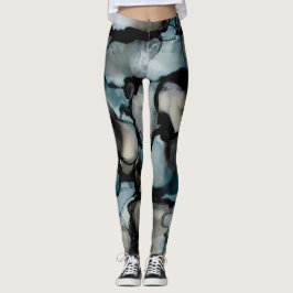 Vrouwen Zwart & Blauw Abstracte Leggings