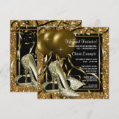 Vrouwen zwart en goud verjaardagsfeestje kaart (Voorkant / Achterkant)