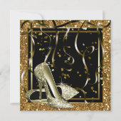 Vrouwen zwart en goud verjaardagsfeestje kaart (Achterkant)