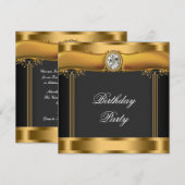 Vrouwen zwart en goud verjaardagsfeestje kaart (Voorkant / Achterkant)