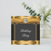 Vrouwen zwart en goud verjaardagsfeestje kaart (Staand voorkant)