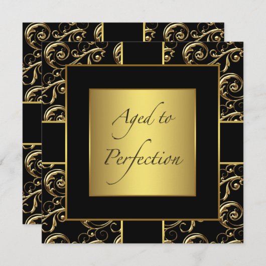 Vrouwen Zwart en Goud Verjaardagsfeestuitnodiginge Kaart (Voorkant / Achterkant)