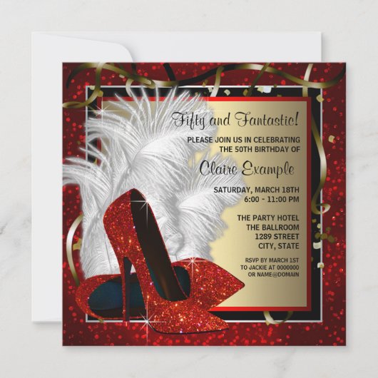 Vrouwen Zwart en Rode Hoge Hakken Verjaardagsfeest Kaart (Voorkant)