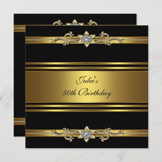 Vrouwen Zwart Goud 50ste Verjaardagsfeest Kaart (Voorkant / Achterkant)