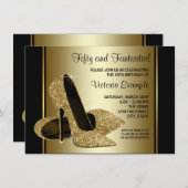 Vrouwen Zwart Goud High Heels Verjaardagsfeest Kaart (Voorkant / Achterkant)
