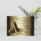 Vrouwen Zwart Goud High Heels Verjaardagsfeest Kaart (Staand voorkant)
