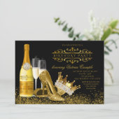 Vrouwen zwart goud hoge hakken prinses verjaardag kaart (Staand voorkant)