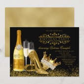 Vrouwen zwart goud hoge hakken prinses verjaardag kaart (Voorkant / Achterkant)