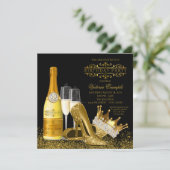 Vrouwen zwart goud hoge hakken prinses verjaardag kaart (Staand voorkant)