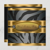 Vrouwen Zwart Goud Zebra Verjaardagsfeest Kaart (Voorkant / Achterkant)