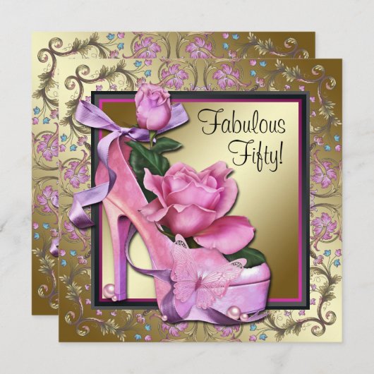 Vrouwen Zwart Roze Goud 50ste Verjaardagsfeest Kaart (Voorkant / Achterkant)