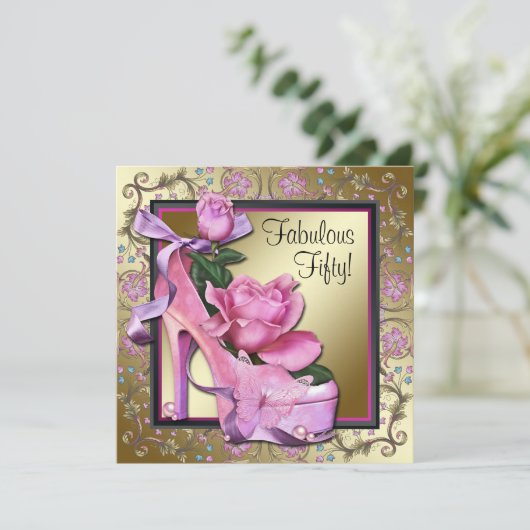 Vrouwen Zwart Roze Goud 50ste Verjaardagsfeest Kaart (Staand voorkant)