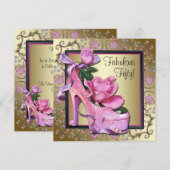 Vrouwen Zwart Roze Goud 50ste Verjaardagsfeest Kaart (Voorkant / Achterkant)