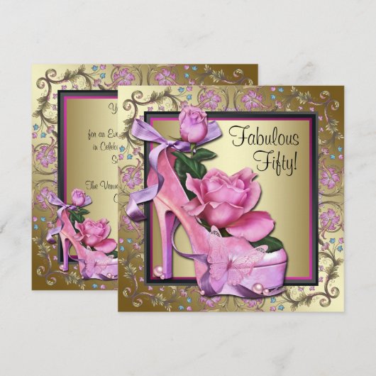 Vrouwen Zwart Roze Goud 50ste Verjaardagsfeest Kaart (Voorkant / Achterkant)