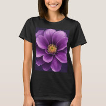 Vrouwen zwart T-shirt met Paarse bloemenprint