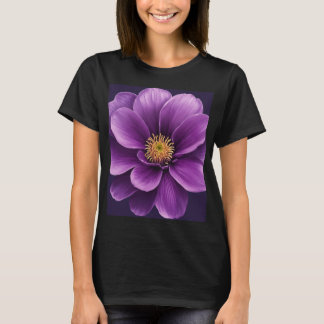 Vrouwen zwart T-shirt met Paarse bloemenprint