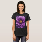 Vrouwen zwart T-shirt met Paarse bloemenprint (Voorkant volledig)