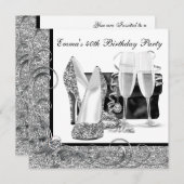 Vrouwen zwart-wit verjaardagsfeest kaart (Voorkant / Achterkant)