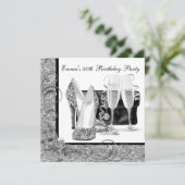 Vrouwen zwart-wit verjaardagsfeest kaart (Staand voorkant)