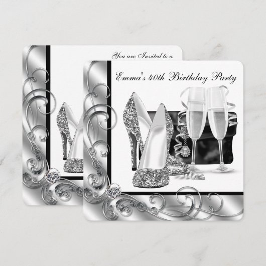 Vrouwen zwart-wit verjaardagsfeest kaart (Voorkant / Achterkant)