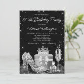 Vrouwen Zwart Zilveren Schoen Elk Nummer Verjaarda Kaart (Staand voorkant)