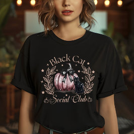 Vrouwen Zwarte Kat Sociale Club Halloween T-shirt