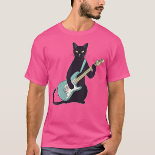 Vrouwen Zwarte Kitten Kat Spelen Elektrische Gitaa T-shirt
